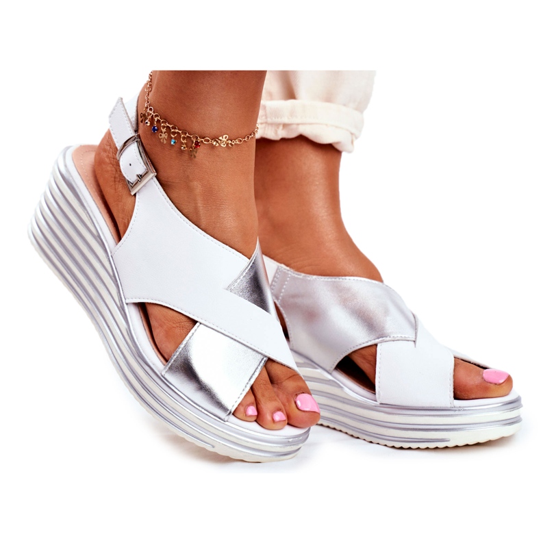 Damen Sandalen On Wedge Sergio Leone Weiß SK328 grau