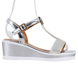 SHELOVET Silberkeile mit Öko-Leder grau