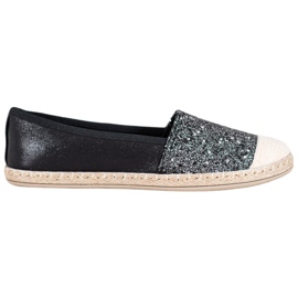 SHELOVET Schwarze Espadrilles mit Glitzer