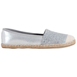 SHELOVET Silberne Espadrilles mit Glitzer grau
