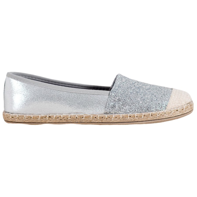 SHELOVET Silberne Espadrilles mit Glitzer grau