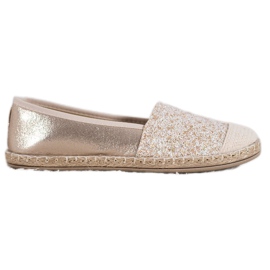 SHELOVET Goldene Espadrilles mit Glitzer