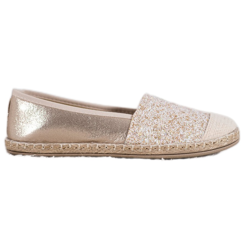 SHELOVET Goldene Espadrilles mit Glitzer