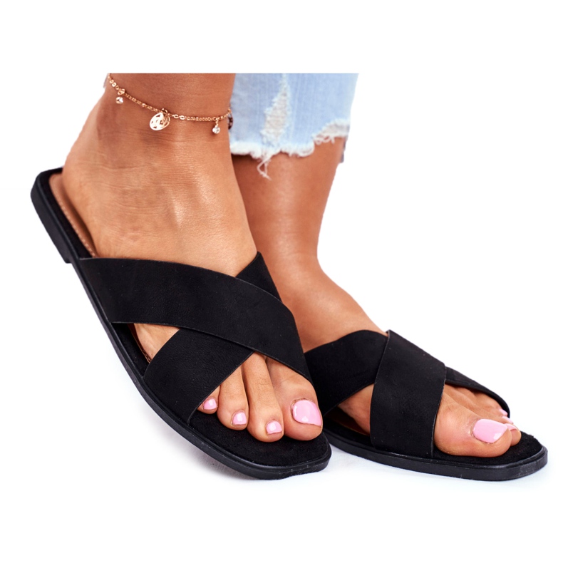 Damen Hausschuhe, Streifen, Kreuz, Schwarz Philippinen