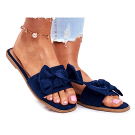 Malaysia Damen Hausschuhe mit dunkelblauen Schleifen marineblau