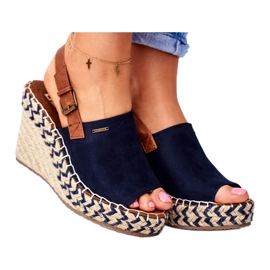 Damen Sandalen On Wedge Big Star Navy Blau FF274980 braun marineblau