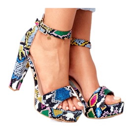 SEA Damen Sandalen auf einem hohen Absatz bunte Schlange Figaro mehrfarbig