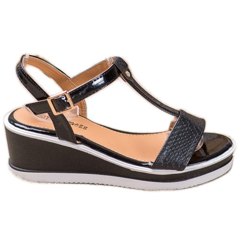 SHELOVET Schwarze Keile mit Öko-Leder