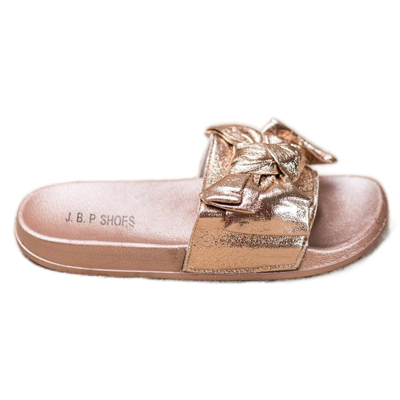 SHELOVET Glänzende Hausschuhe mit Schleife golden