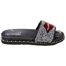 SHELOVET Silberne Hausschuhe mit Applikation grau