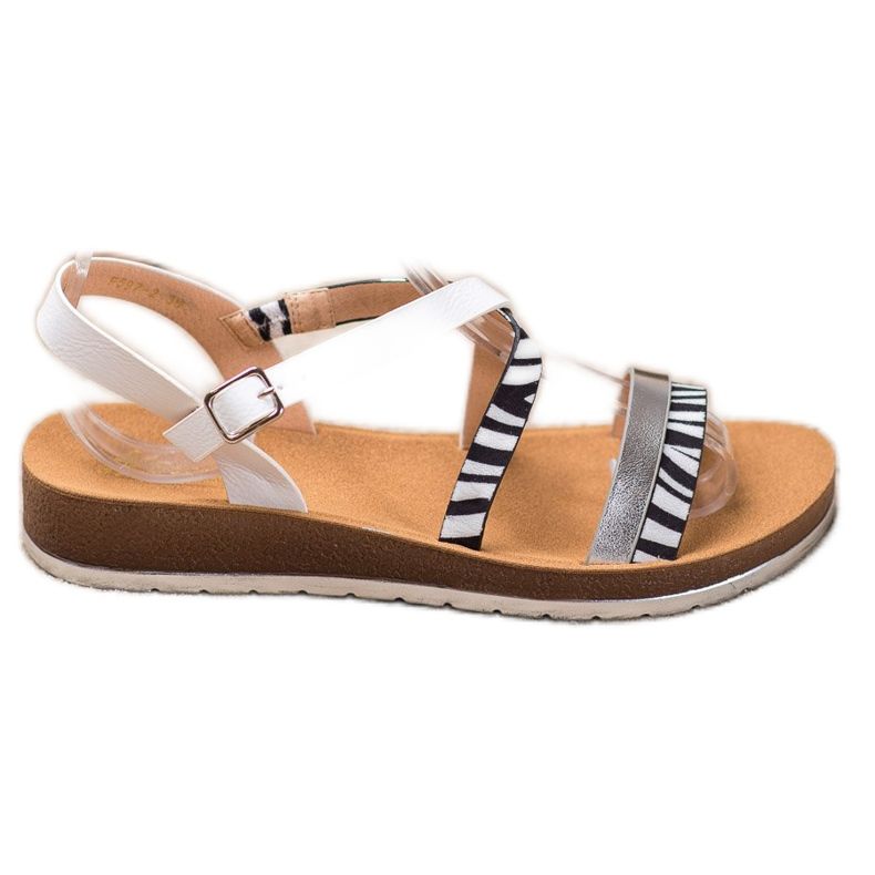 SHELOVET Sandalen mit Zebra-Print weiß schwarz