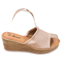 Renda Durchbrochene Keilpantoffeln beige