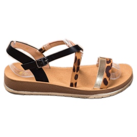 SHELOVET Sandalen mit Leopardenmuster braun schwarz