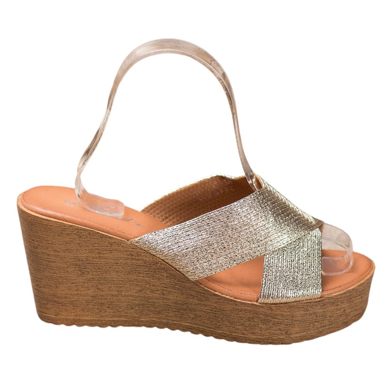 Renda Hellgoldene Keilpantoffeln