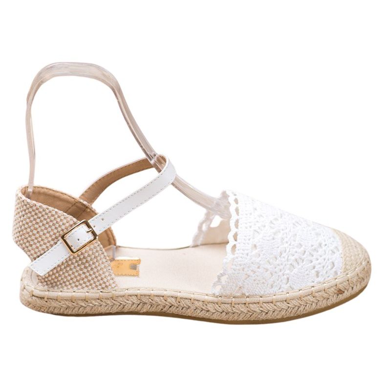 SHELOVET Weiße Espadrilles mit Spitze