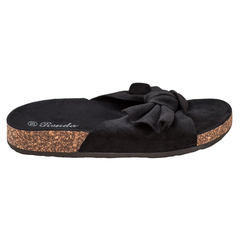 Renda Bequeme Hausschuhe mit Schleife schwarz