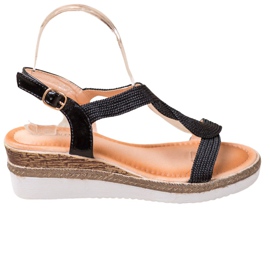 Diamantique Keilsandalen aus Textil schwarz