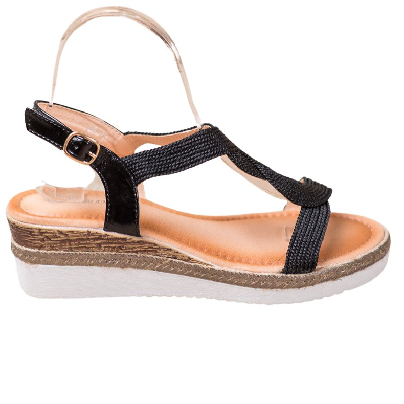 Diamantique Keilsandalen aus Textil schwarz