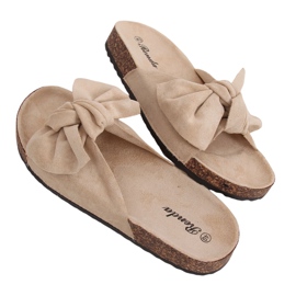 Beige 10-218 Beige Hausschuhe mit Korksohle