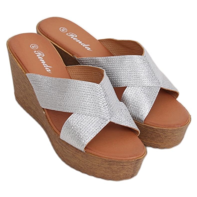 Silberne Keilpantoffeln 10-235 Silber grau