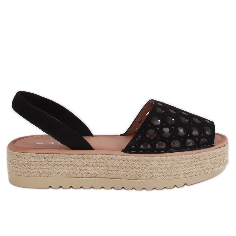 Schwarz WH931 Schwarze, durchbrochene Espadrilles-Sandalen
