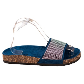 Bona Hausschuhe mit Zirkonia blau