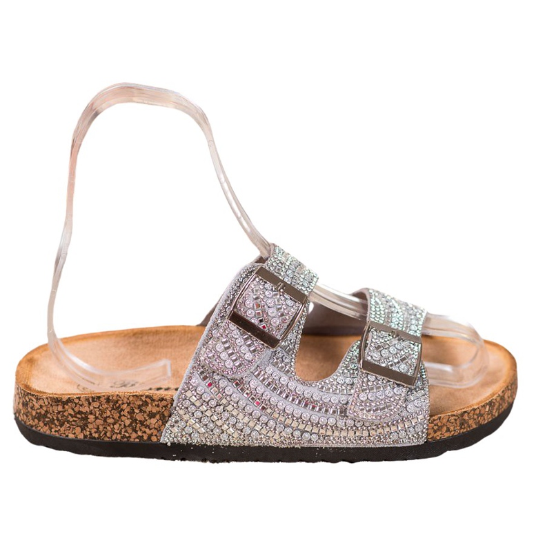 Bona Stilvolle Hausschuhe mit Schnalle grau