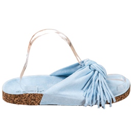 Bestelle Wildlederhausschuhe mit Fransen blau