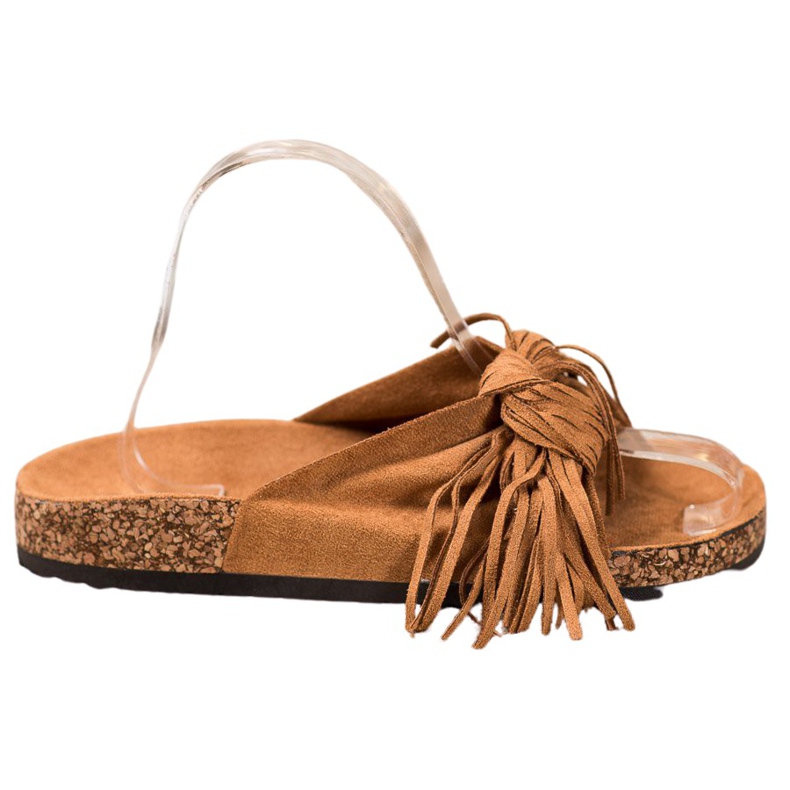 Bestelle Wildlederhausschuhe mit Fransen braun