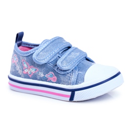 PL1 Kinder Sneakers Blau Junalo Klettverschluss rosa