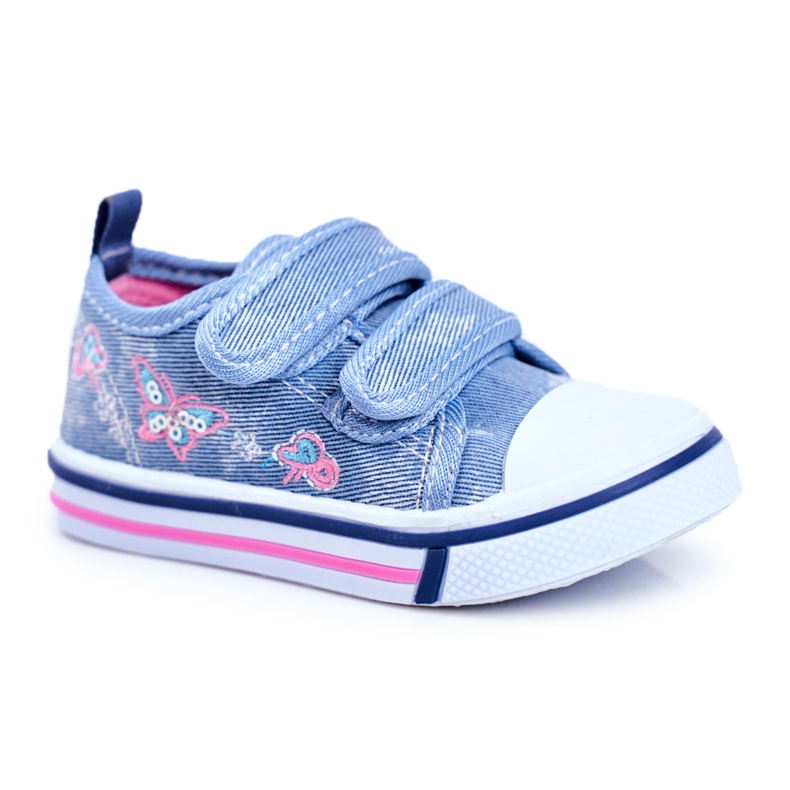 PL1 Kinder Sneakers Blau Junalo Klettverschluss rosa