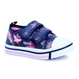 Le Scarpe Kinder Sneakers Marineblau Junalo Klettverschluss rosa