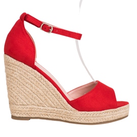 SHELOVET Rote Espadrilles auf dem Keil