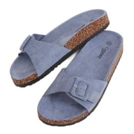 Blau G-5026 Blaue Hausschuhe mit Korksohle