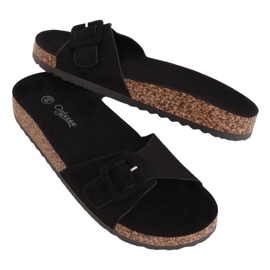 Schwarz G-5026 Schwarze Hausschuhe mit Korksohle