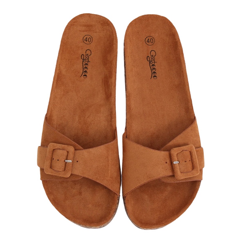 Braune G-5026 Camel Slipper auf der Korksohle