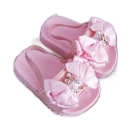 FRROCK Sandalen für Mädchen mit Schleife Pearl Pink Senari rosa gelb