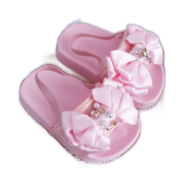 FRROCK Sandalen für Mädchen mit Schleife Pearl Pink Senari rosa gelb