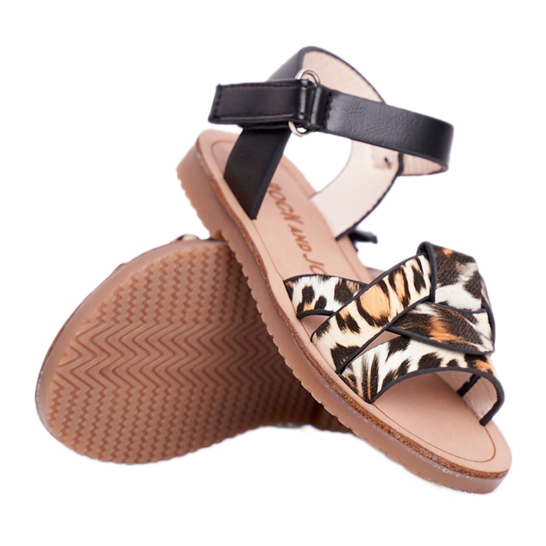 FRROCK Kindersandalen mit Klettverschluss Panterka Mimi braun schwarz orange