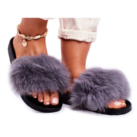 PS1 Damen Hausschuhe mit Fell Grau Belmondo