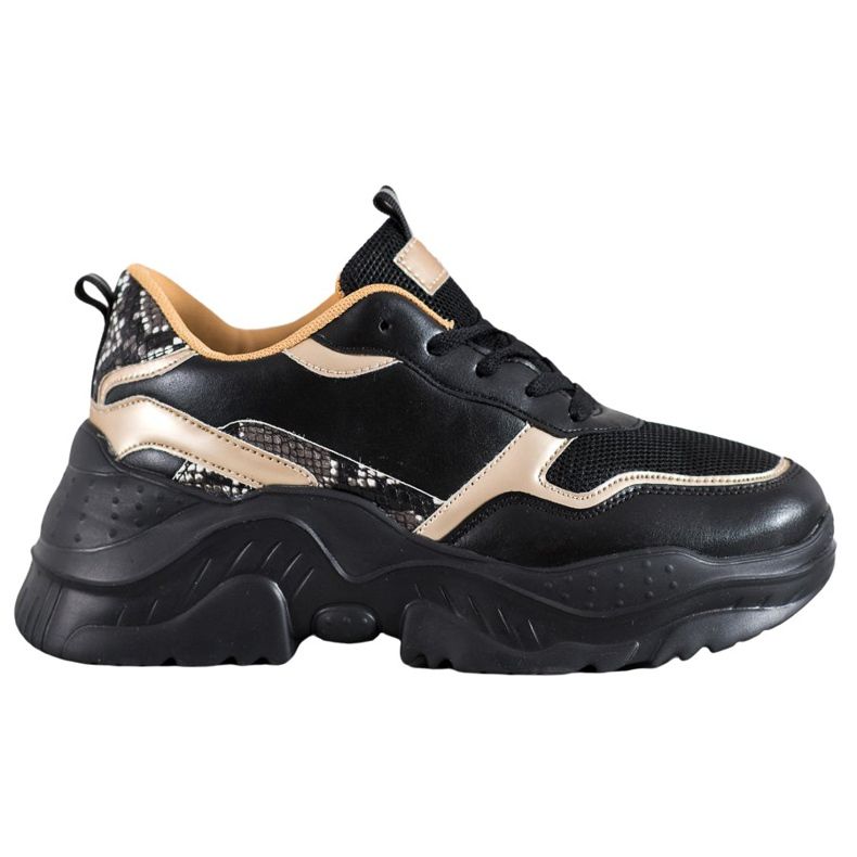 SHELOVET Schwarze Sneaker mit goldenen Einsätzen gelb