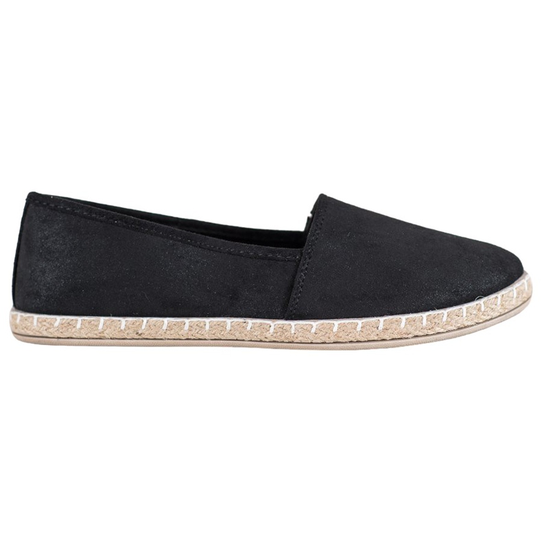 SHELOVET Schwarze Espadrilles mit Glitzer