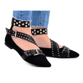 Lu Boo Schwarze Ballerina-Riemen-Nieten in Spitz Esteria