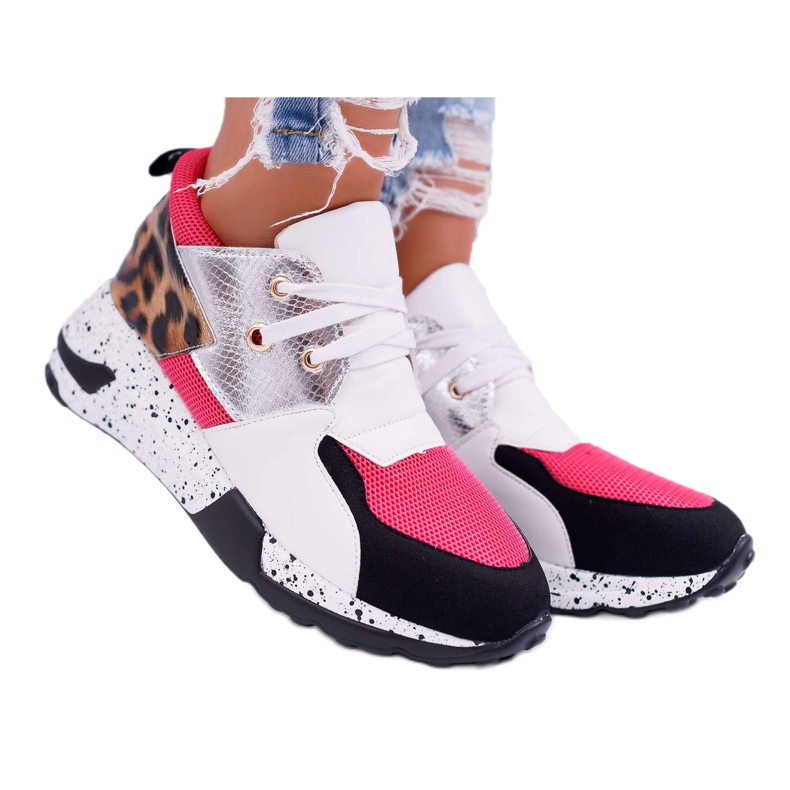 Damen Sportschuhe Lu Boo mit Leopardenmuster Weiß Malibu schwarz rosa silber-