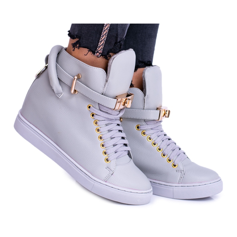 Damen Sneaker Lu Boo Grau Warmes Goldenes Vorhängeschloss