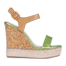 Grüne Espadrilles Keilsandalen VB76063 beige