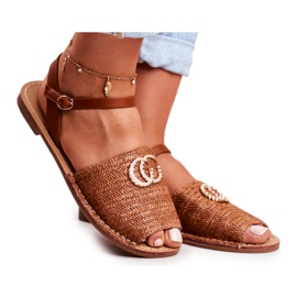 Braune flache Sandalen für Damen Lu Boo geflochten Felicia