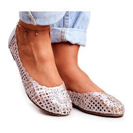 Lu Boo Damen Ballerinas Silber Durchbrochene Geflochtene Tragetasche grau