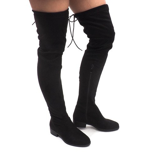 Wildleder Pompon Stiefel AB02-53 Schwarz