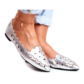 Lu Boo Damen Ballerinas Silber Metallic Dianna grau